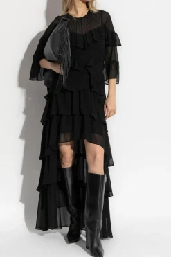 AllSaints CZARNY Sukienka z falbanami `Nat`