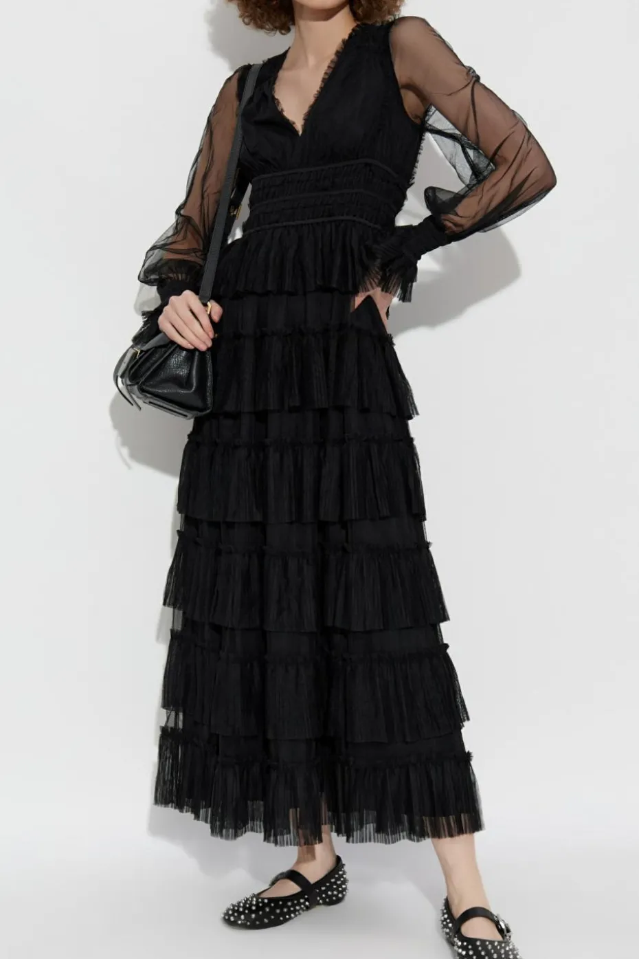 AllSaints CZARNY Tiulowa sukienka `Xantara`