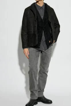 AllSaints CZARNY Zamszowa kurtka `Survey` z efektem `vintage`