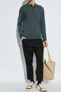 AllSaints NIEBIESKI Wełniany sweter z kołnierzem