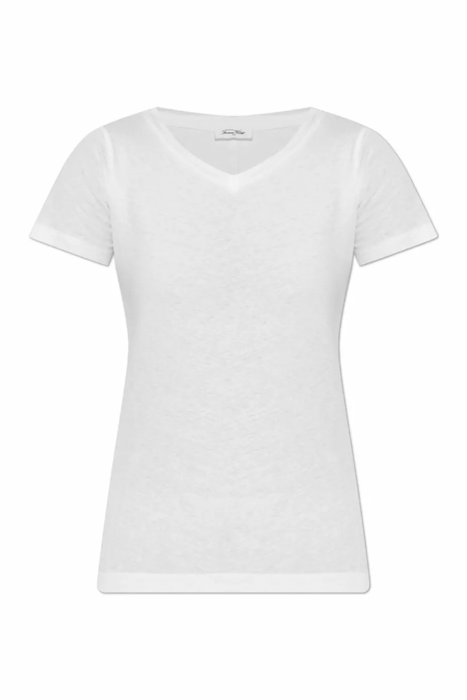 American Vintage BIAŁY T-shirt z dekoltem w serek