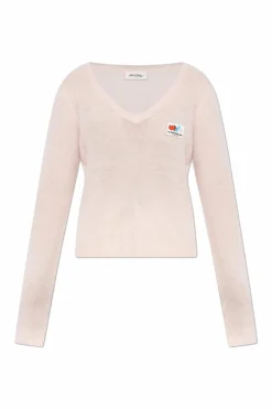 American Vintage RÓŻOWY Sweter z naszywką z logo