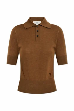 Ami Alexandre Mattiussi BRĄZOWY Polo z logo