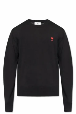 Ami Alexandre Mattiussi CZARNY Wełniany sweter z logo