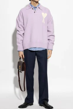Ami Alexandre Mattiussi FIOLETOWY Sweter polo