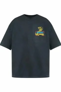 Amiri CZARNY T-shirt z nadrukiem i połyskującymi aplikacjami
