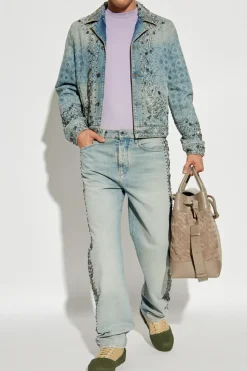 Amiri jasnoniebieski Wyszywana jeansowa kurtka