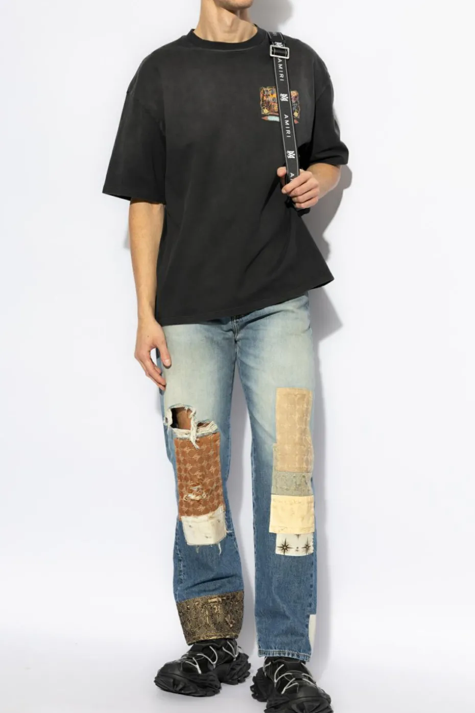 Amiri NIEBIESKI Jeansy z efektem `vintage`