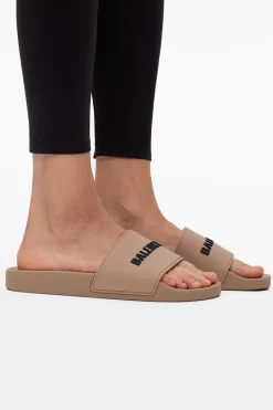 Balenciaga beżowy Klapki z logo