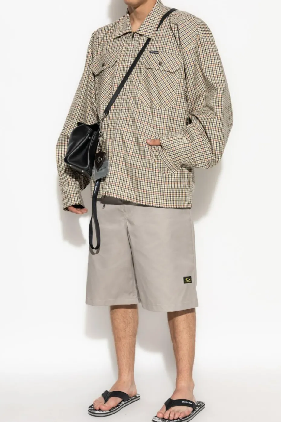 Balenciaga beżowy Kurtka z motywem kraty