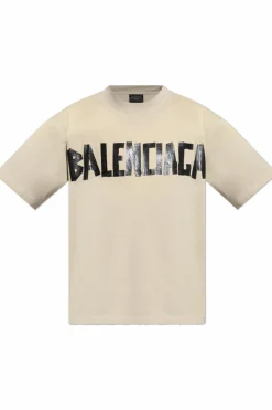 Balenciaga beżowy T-shirt z efektem `vintage`
