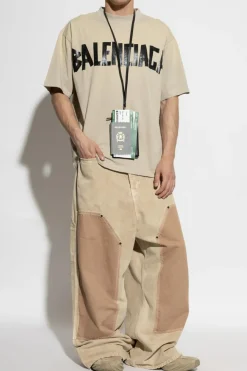 Balenciaga beżowy T-shirt z efektem `vintage`