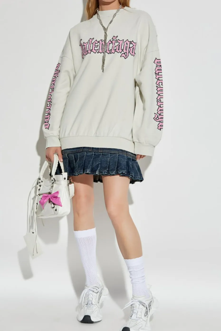 Balenciaga BIAŁY Sukienka z efektem `vintage`