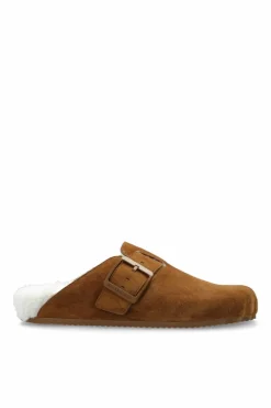 Balenciaga BRĄZOWY Zamszowe klapki `Sunday`