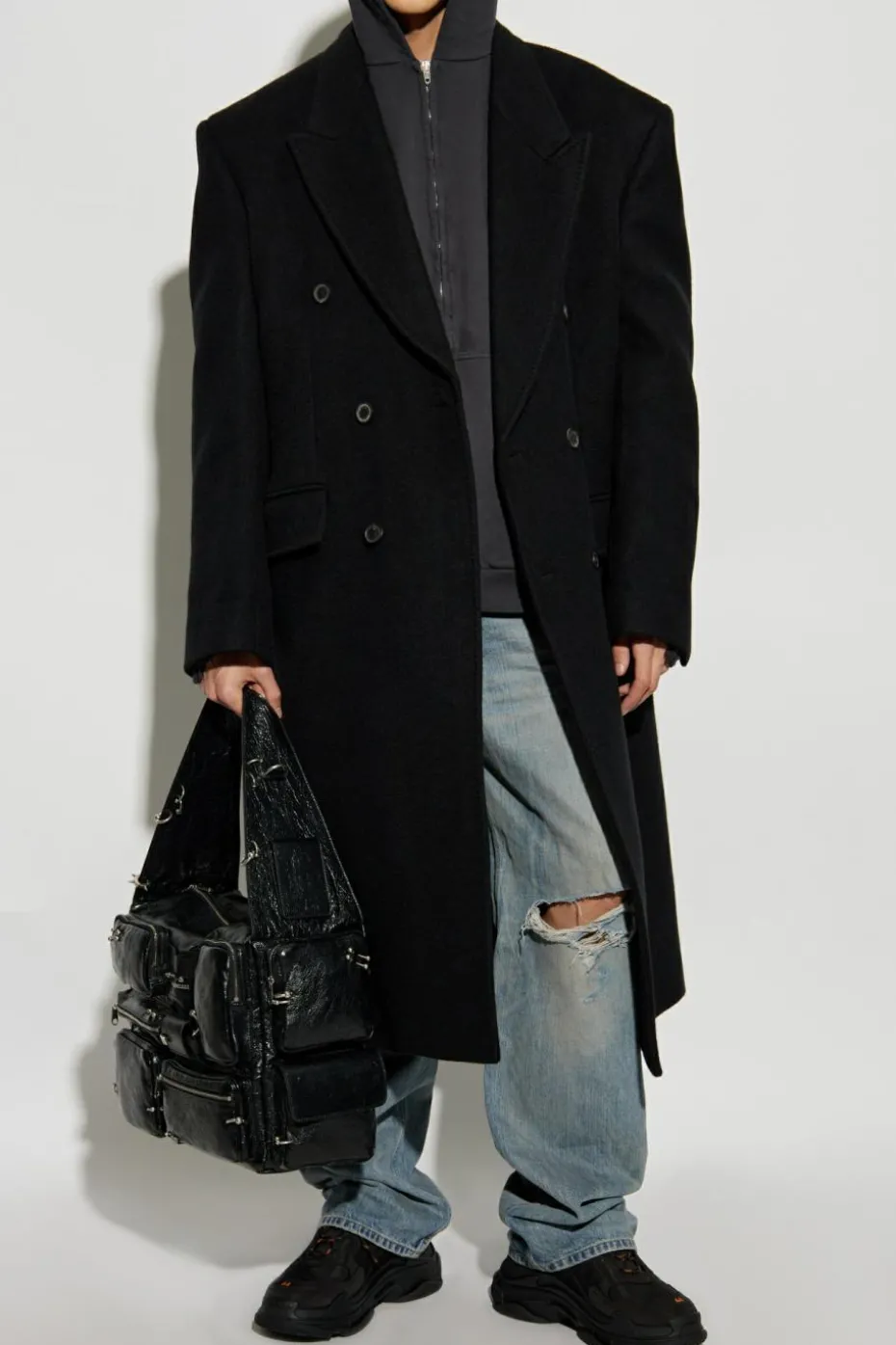Balenciaga CZARNY Dwurzędowy płaszcz kaszmirowy