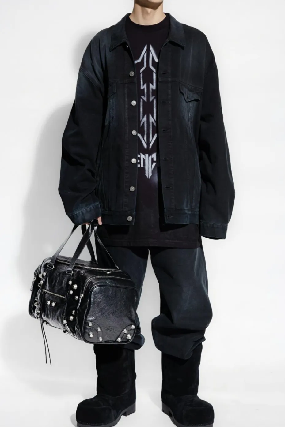 Balenciaga CZARNY Jeansowa kurtka o luźnym kroju