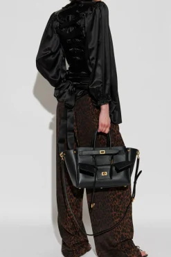 Balenciaga CZARNY Jedwabna koszula z dekoracyjnym wiązaniem przy dekolcie