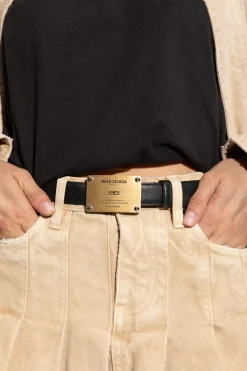 Balenciaga CZARNY Skórzany pasek z logo