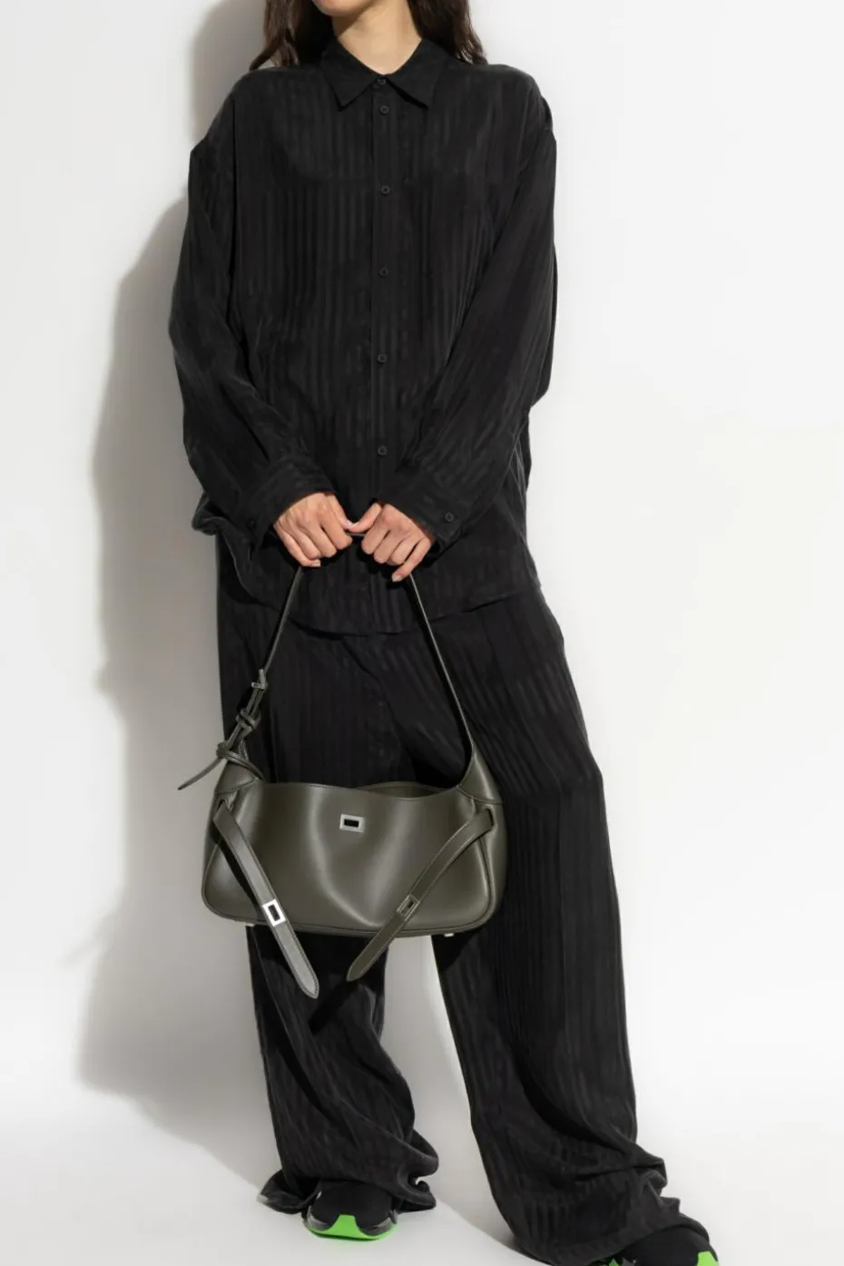 Balenciaga CZARNY Spodnie o luźnym kroju ze wzorem w pasy