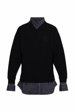 Balenciaga CZARNY Sweter z dekoltem w serek