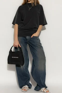 Balenciaga CZARNY T-shirt przeplatany z tyłu wstążką