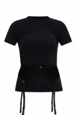 Balenciaga CZARNY T-shirt z koronkową wstawką