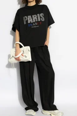 Balenciaga CZARNY T-shirt z logo