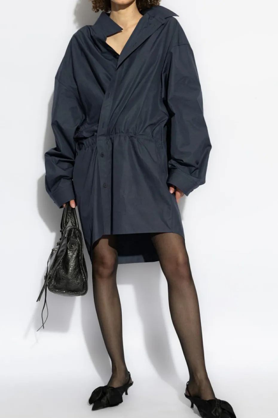 Balenciaga GRANATOWY Bawełniana sukienka z drapowaniem