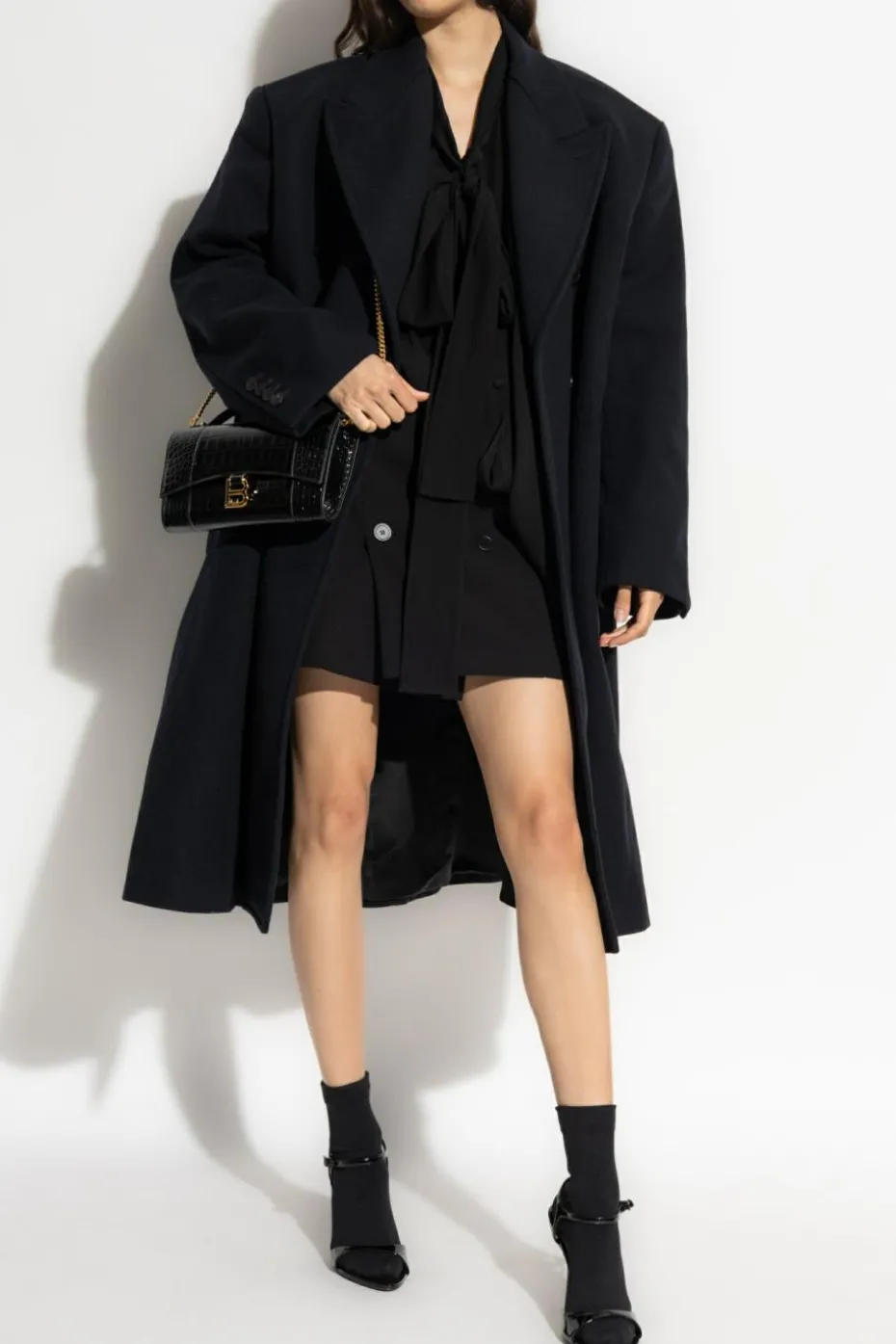 Balenciaga GRANATOWY Dwurzędowy płaszcz