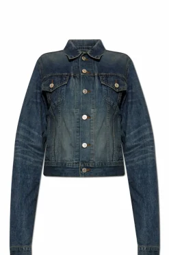 Balenciaga GRANATOWY Jeansowa kurtka z efektem `vintage`