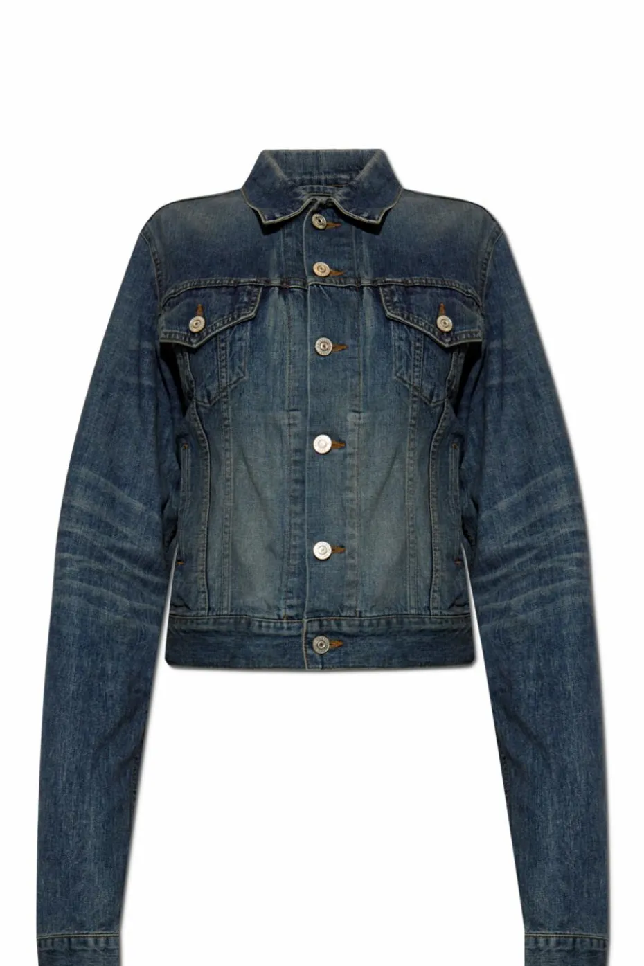 Balenciaga GRANATOWY Jeansowa kurtka z efektem `vintage`