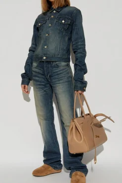 Balenciaga GRANATOWY Jeansowa kurtka z efektem `vintage`