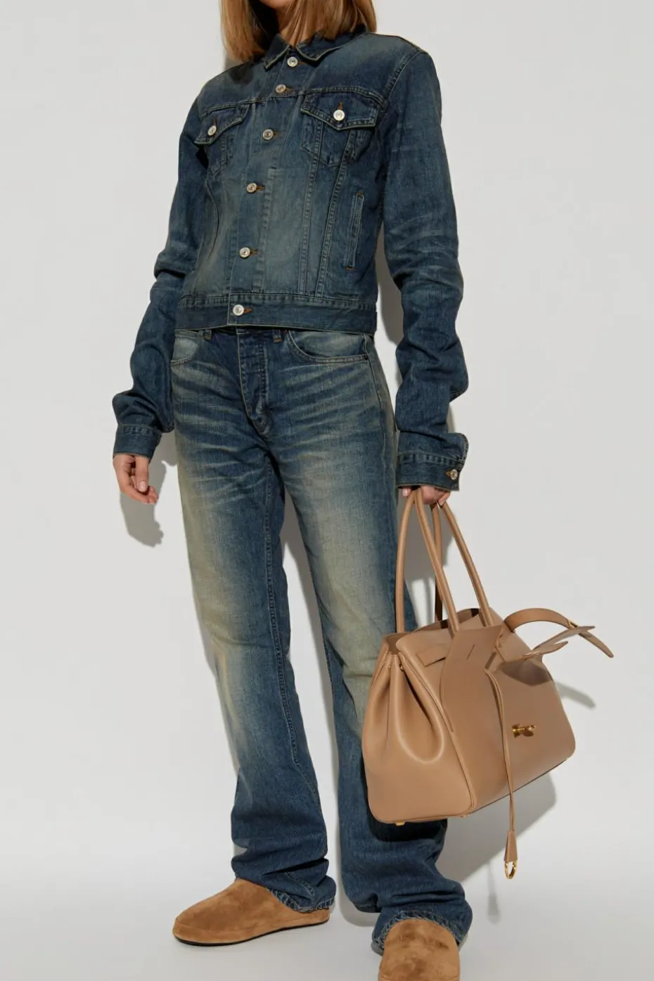 Balenciaga GRANATOWY Jeansowa kurtka z efektem `vintage`