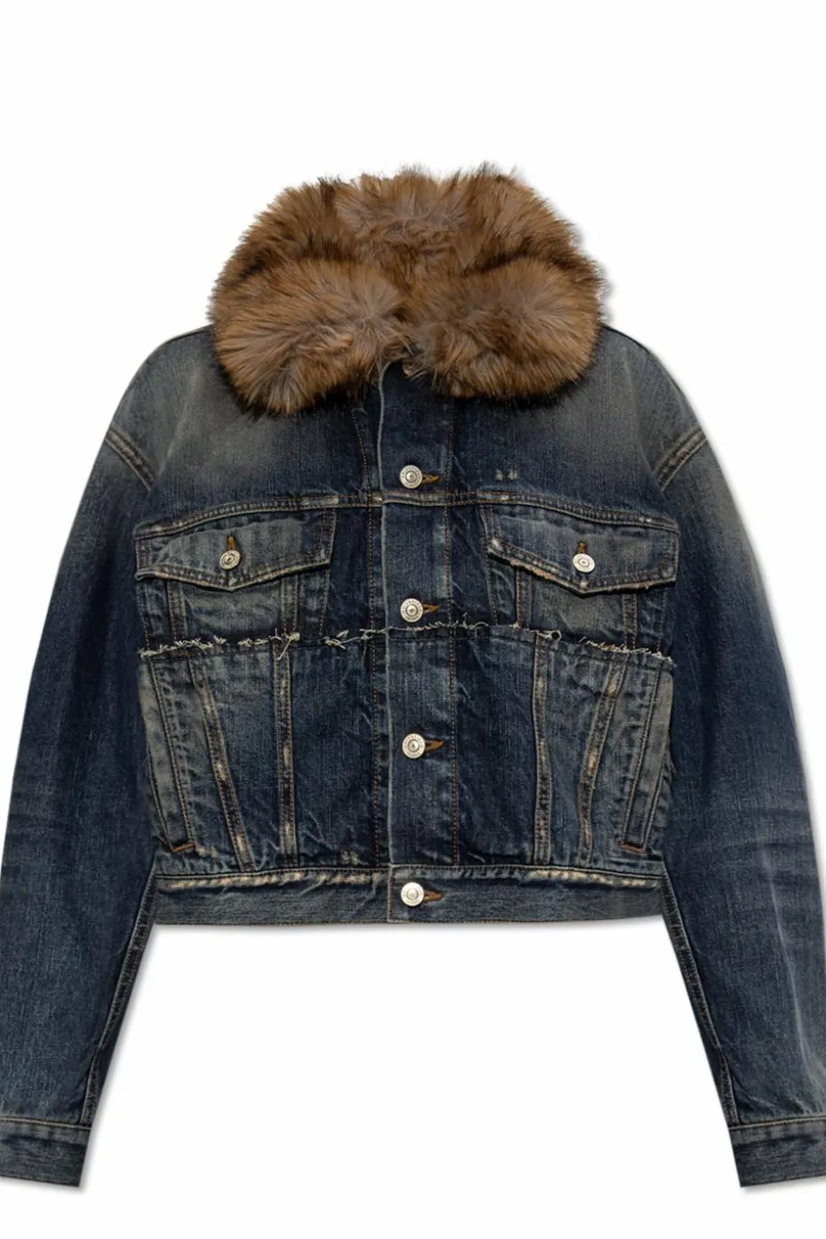 Balenciaga GRANATOWY Jeansowa kurtka z efektem `vintage`