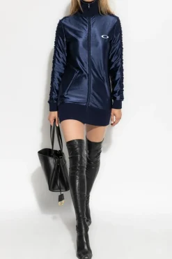 Balenciaga GRANATOWY Sukienka z dekoracyjnym drapowaniem na rękawach