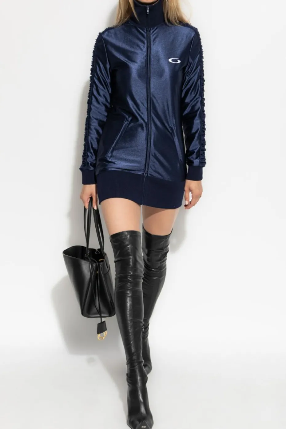 Balenciaga GRANATOWY Sukienka z dekoracyjnym drapowaniem na rękawach
