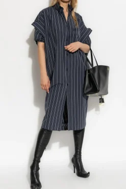 Balenciaga GRANATOWY Sukienka ze wzorem w paski