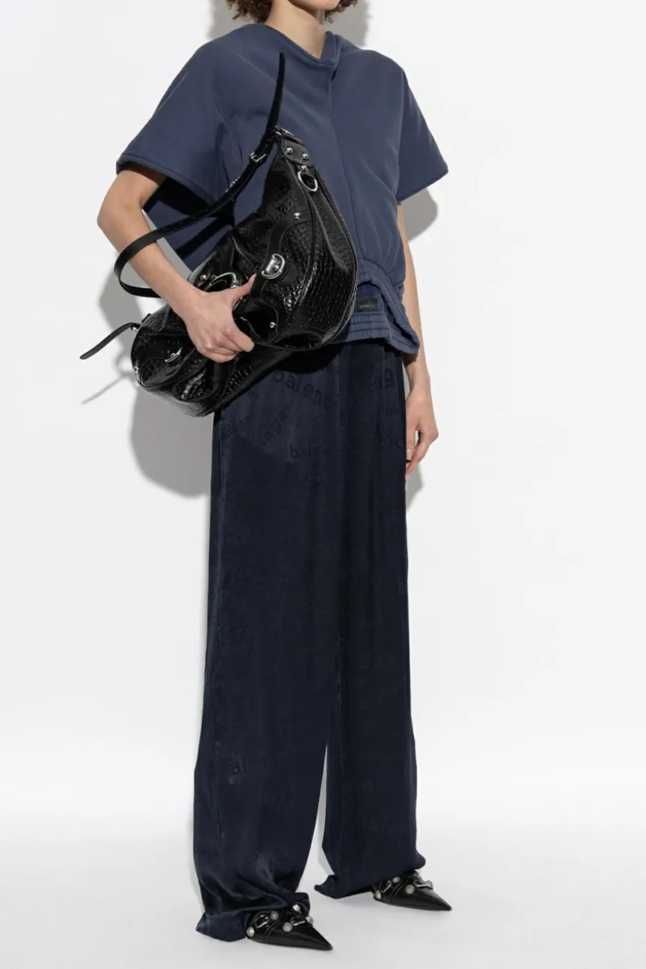 Balenciaga GRANATOWY Top z efektem `vintage`