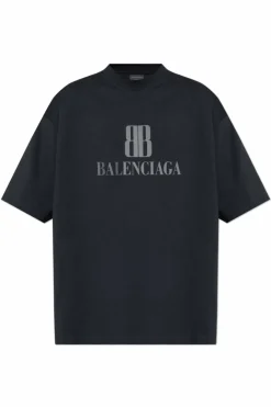 Balenciaga GRANATOWY T-shirt z nadrukowanym logo