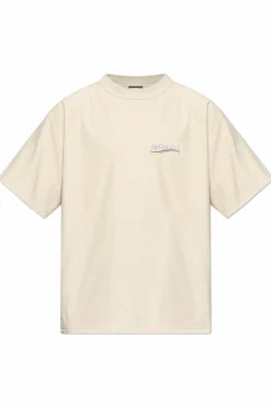 Balenciaga kremowy T-shirt z efektem `vintage`