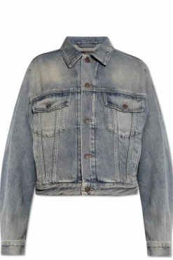 Balenciaga NIEBIESKI Jeansowa kurtka z logo