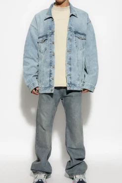 Balenciaga NIEBIESKI Jeansowa kurtka z efektem `vintage`