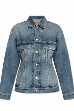 Balenciaga NIEBIESKI Jeansowa kurtka z efektem `vintage`