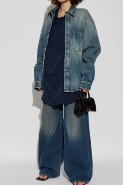 Balenciaga NIEBIESKI Jeansowa koszula z efektem `vintage`