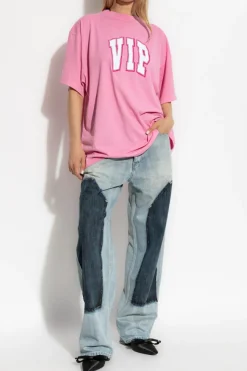 Balenciaga RÓŻOWY T-shirt z efektem `vintage`