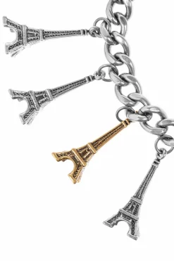 Balenciaga SREBRNY Łańcuch do spodni z zawieszkami `Souv Eiffel Tower`
