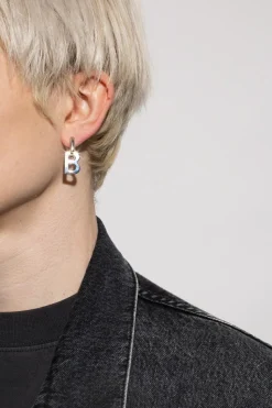Balenciaga SREBRNY Mosiężne kolczyki z logo