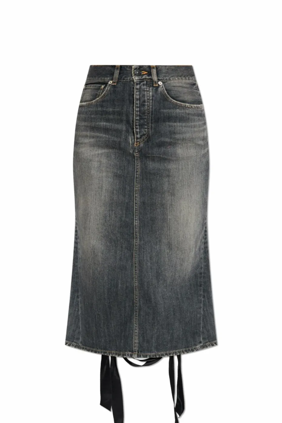 Balenciaga SZARY Jeansowa spódnica z dekoracyjna wstążką z tyłu