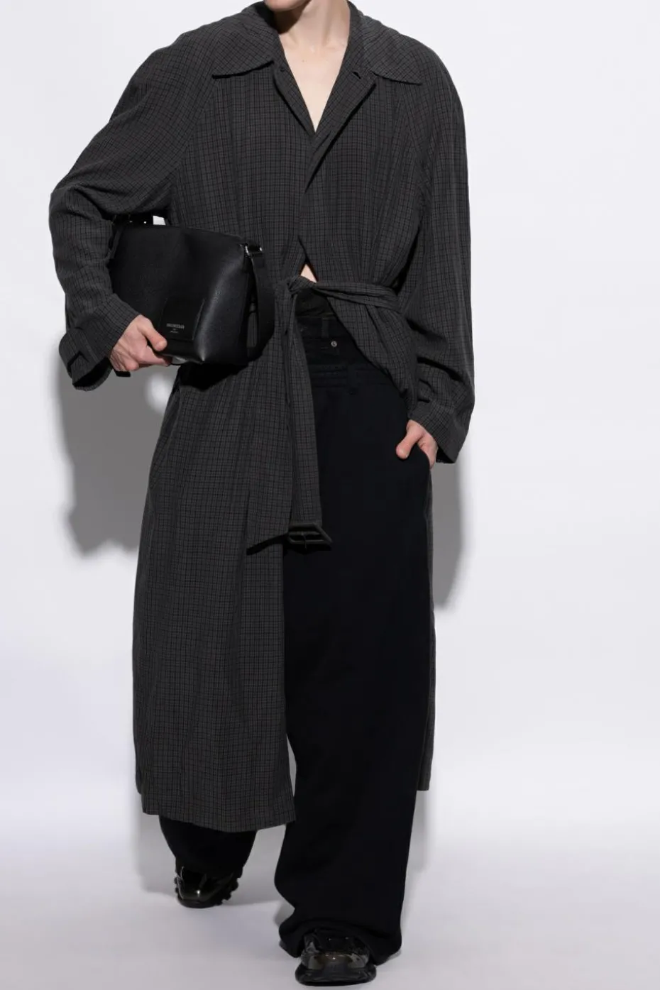 Balenciaga SZARY Płaszcz ze wzorem w kratę