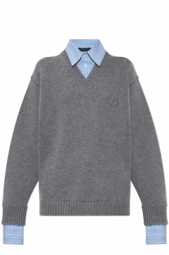 Balenciaga SZARY Sweter z motywem koszuli